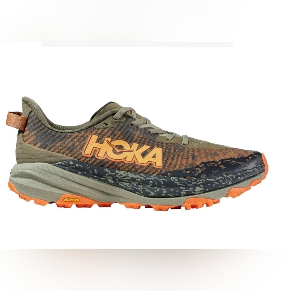 Hoka Men's Olive Green and Orange Trail Running Shoes